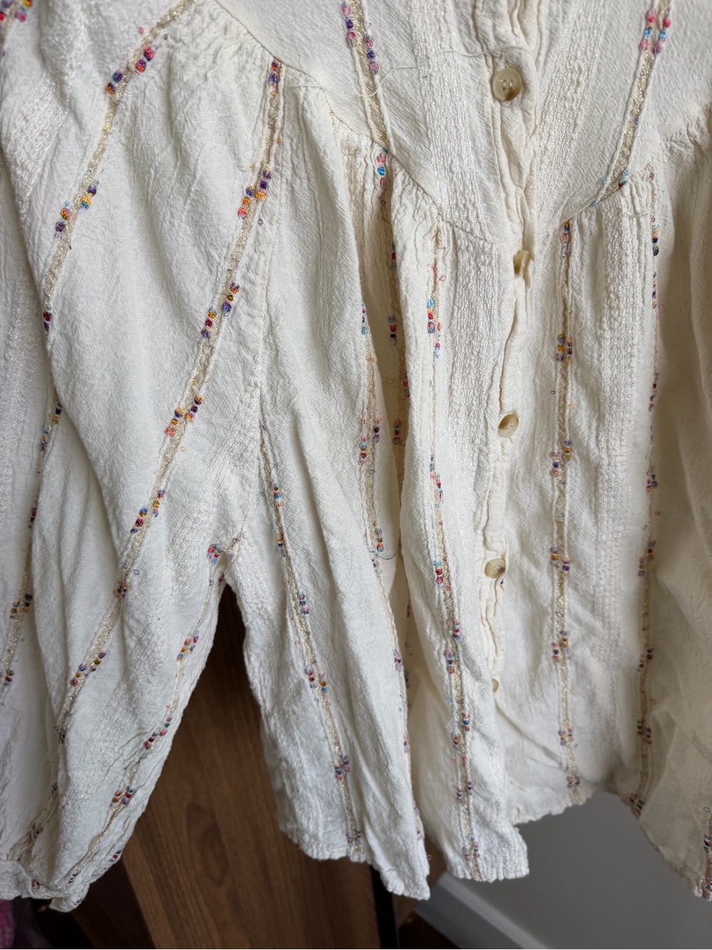 Ivory Button-Down Peasant Blouse - Picture 5 of 15